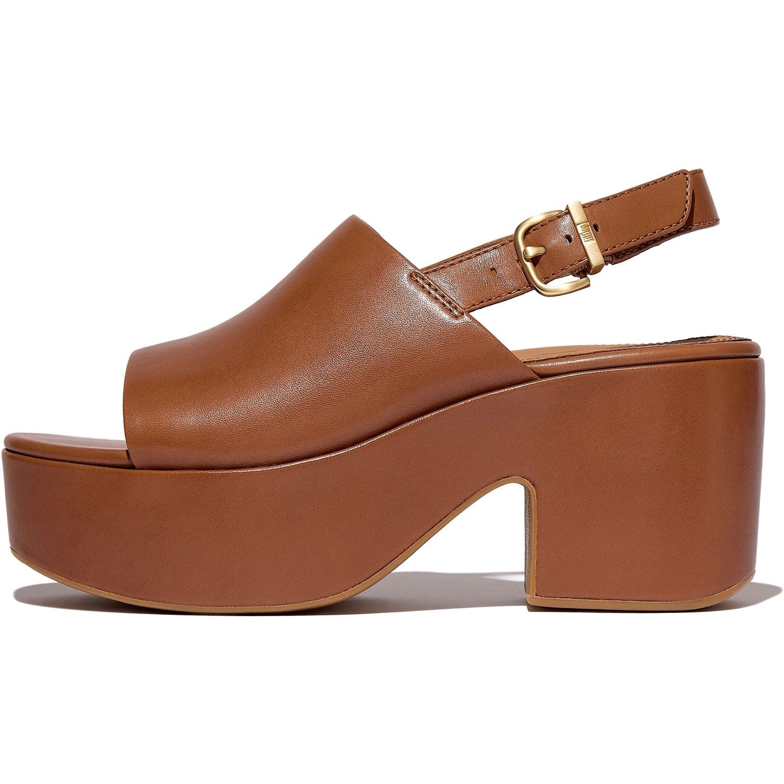 Fitflop Platfforms Heeled Backstrap Sandales En Cuir Pour Femmes Couleur Brun Foncé
