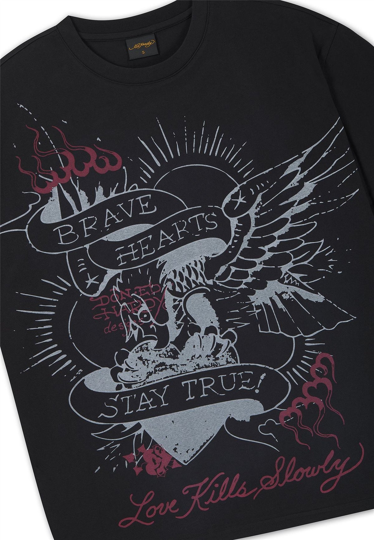 Ed Hardy Brave Hearts True Washed Relaxed T-Shirts Noirs Pour Femmes
