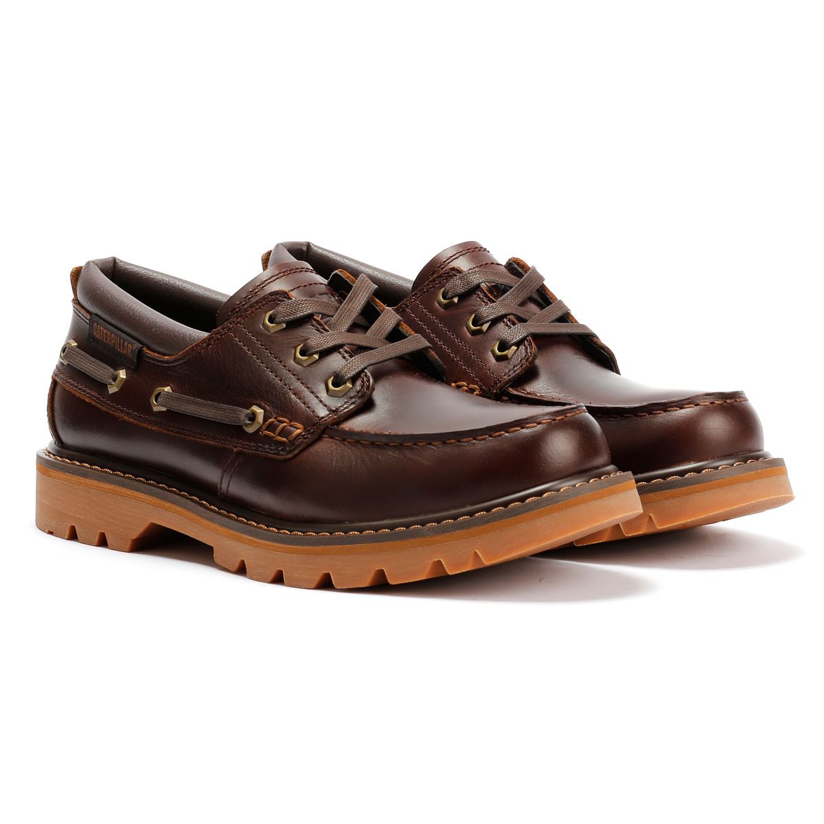 Caterpillar Colorado Boat Lo Chaussures En Cuir Pour Hommes Brunes À Lacets
