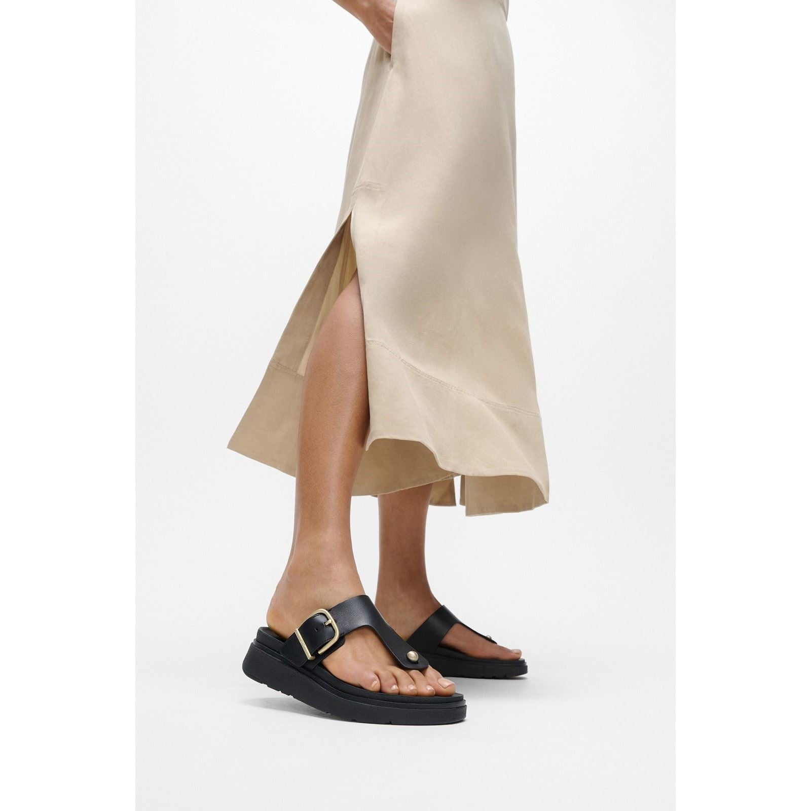 Fitflop Gen-FF Toe-Post Sandales Noires En Cuir Pour Femmes