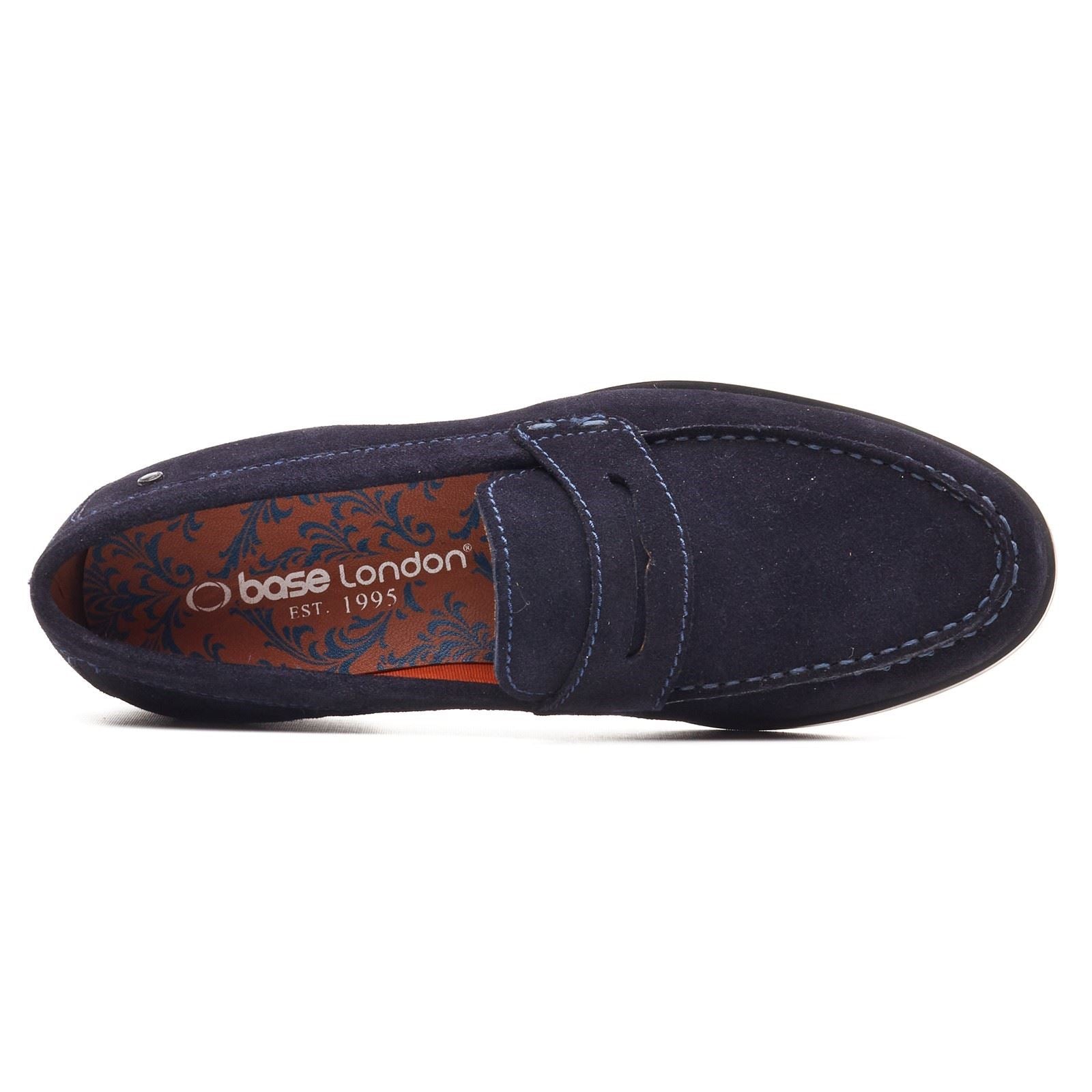 Base London Slate Loafer Mocassins En Cuir Pour Hommes Bleu Marine