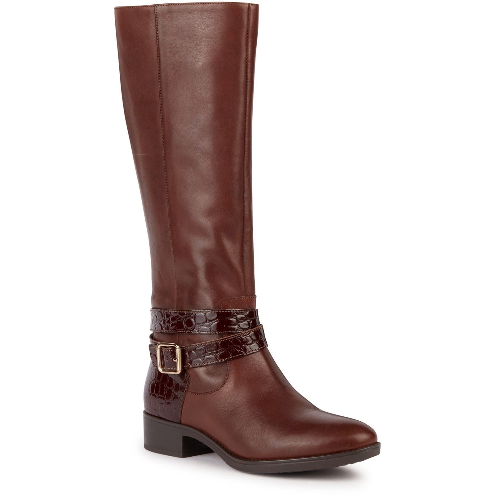 Geox D Felicity Bottes Marron En Cuir Pour Femmes