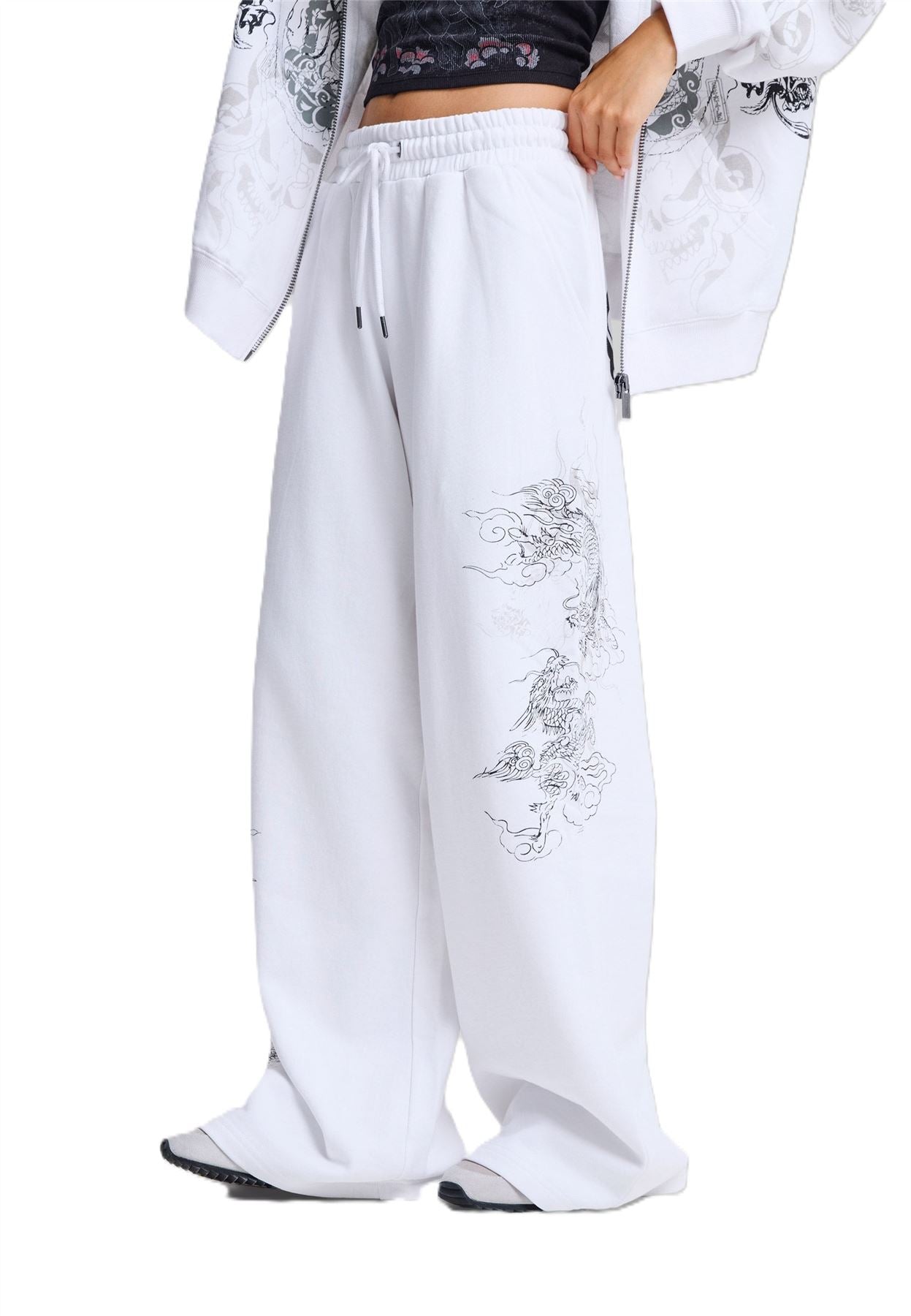 Ed Hardy Gothic Dragon Stone Wash Pantalons De Jogging Blancs Pour Femmes