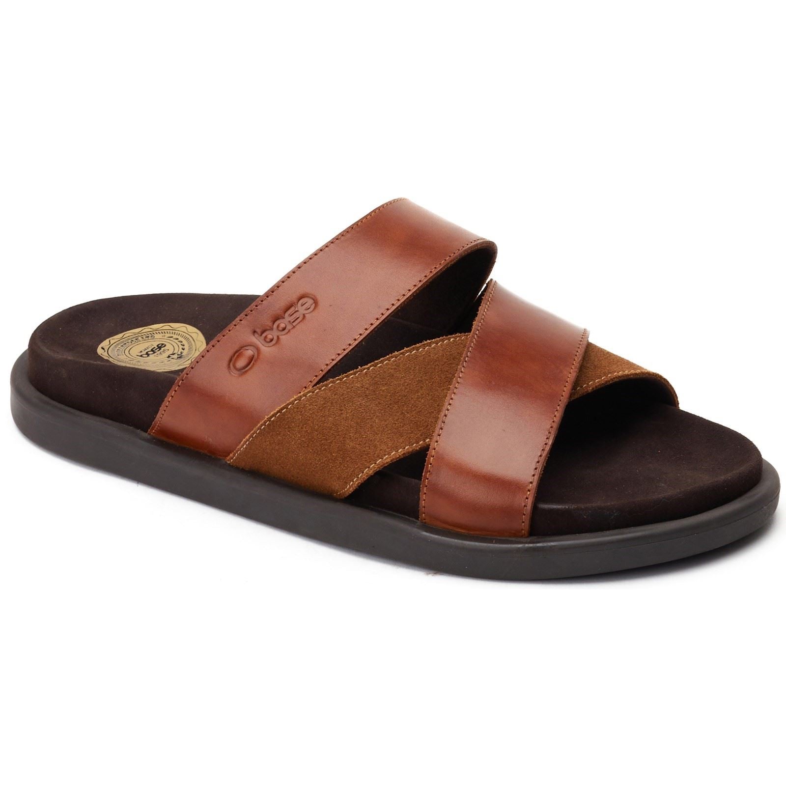 Base London Ponza Sandales En Cuir Pour Hommes Marron Foncé