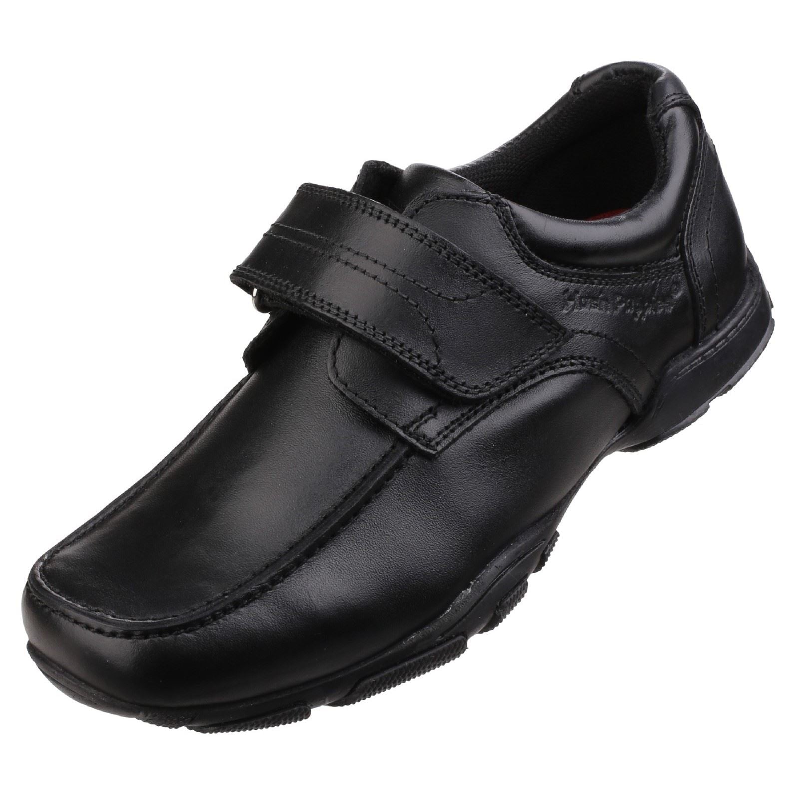 Hush Puppies Freddy 2 Junior Chaussures Noires Pour Garçons En Cuir.