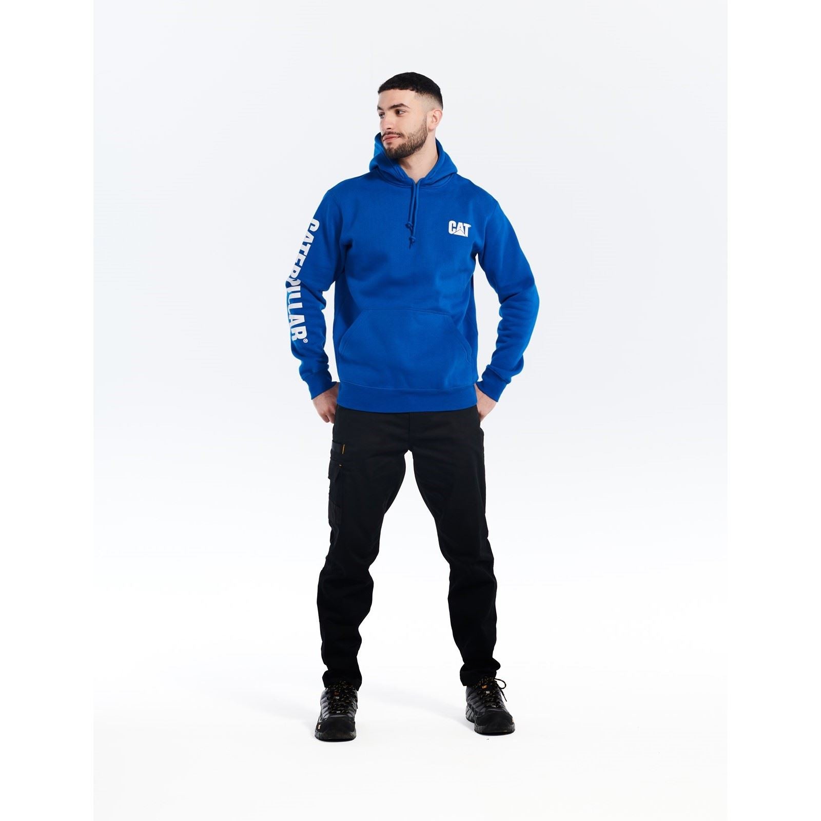 Caterpillar Trademark Banner Sweat À Capuche Bleu En Coton Pour Homme