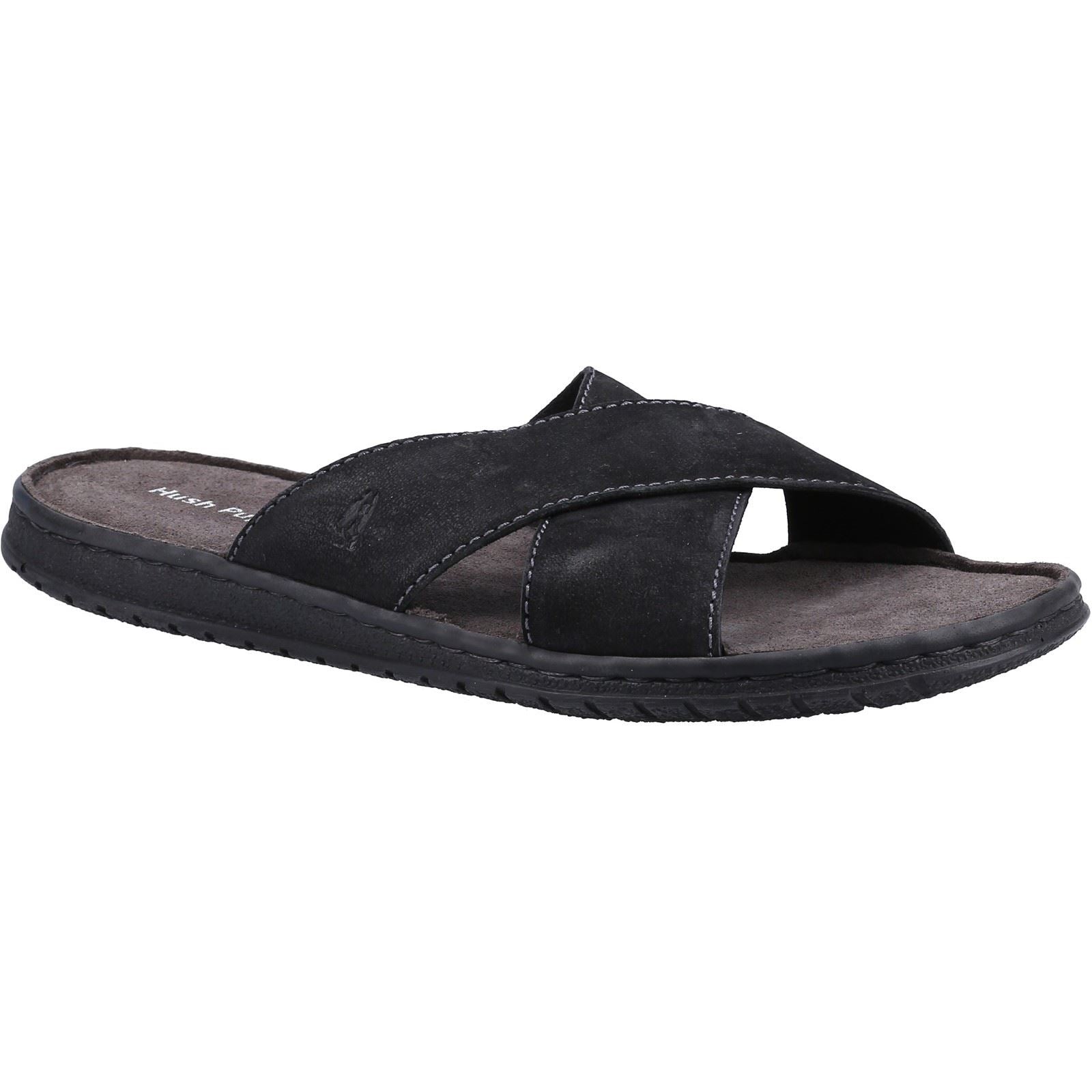 Hush Puppies Nile Cross Over Sandales En Cuir Noires Pour Hommes