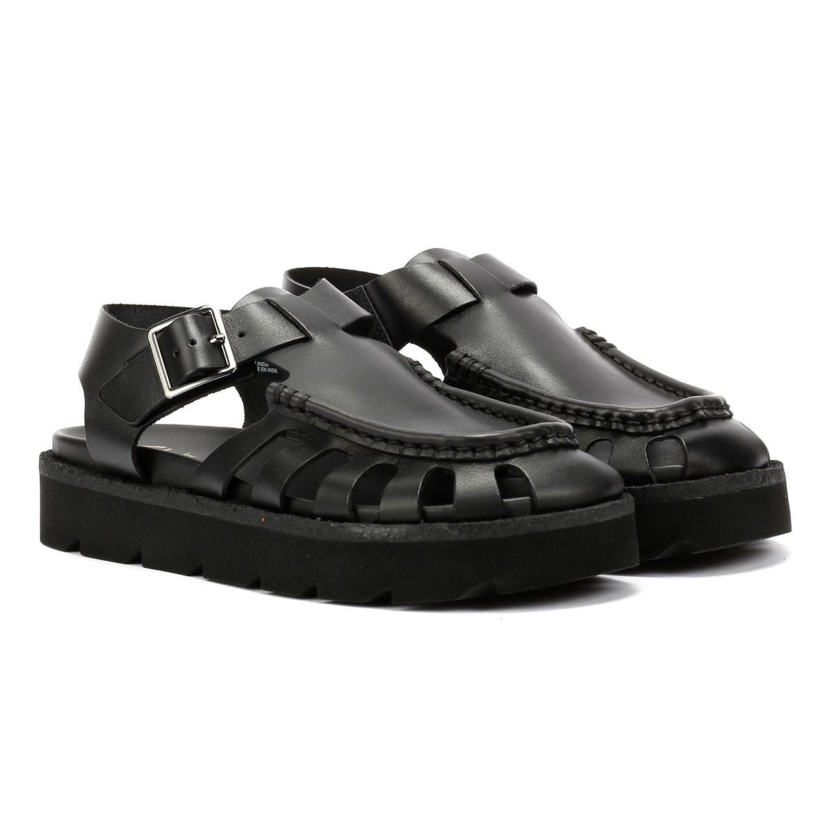 Clarks Originals Meadow Buckle Sandales Noires Pour Femmes En Cuir