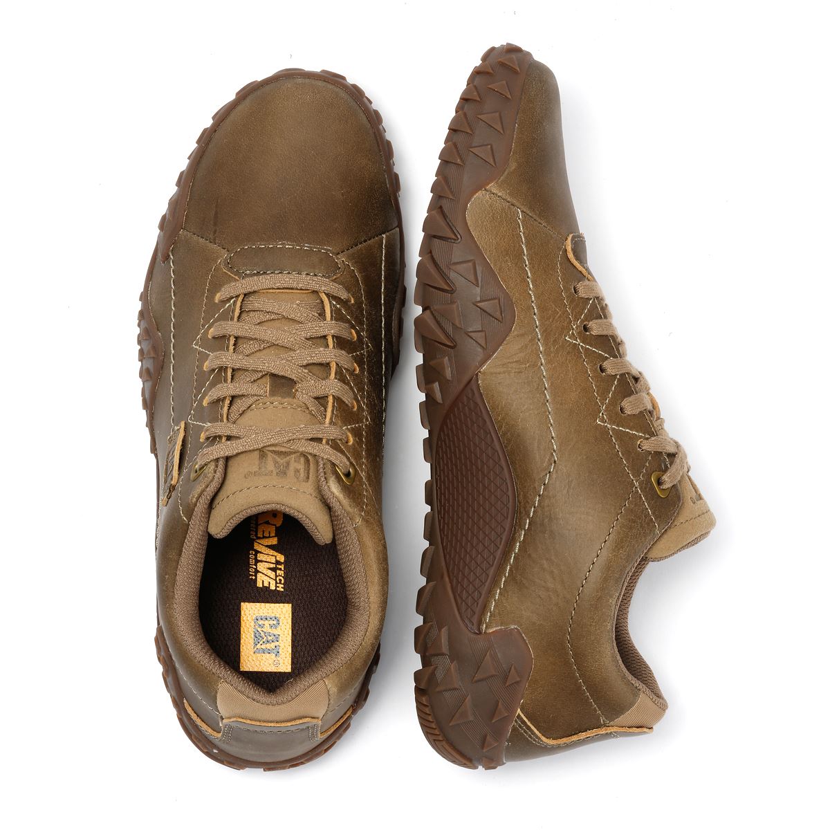 Caterpillar Gridlock Lo Full Grain Chaussures À Lacets Beige En Cuir Pour Homme