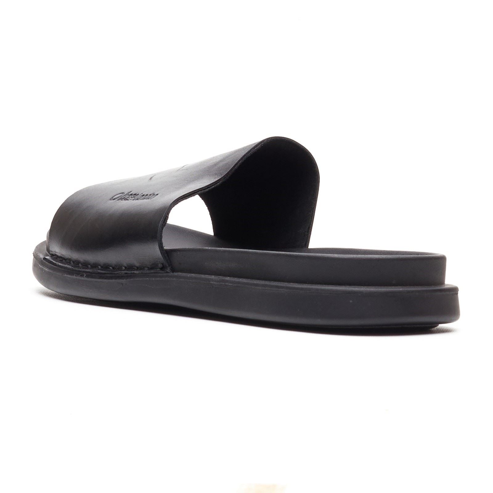 Base London Albany Tongs En Cuir Noires Pour Hommes