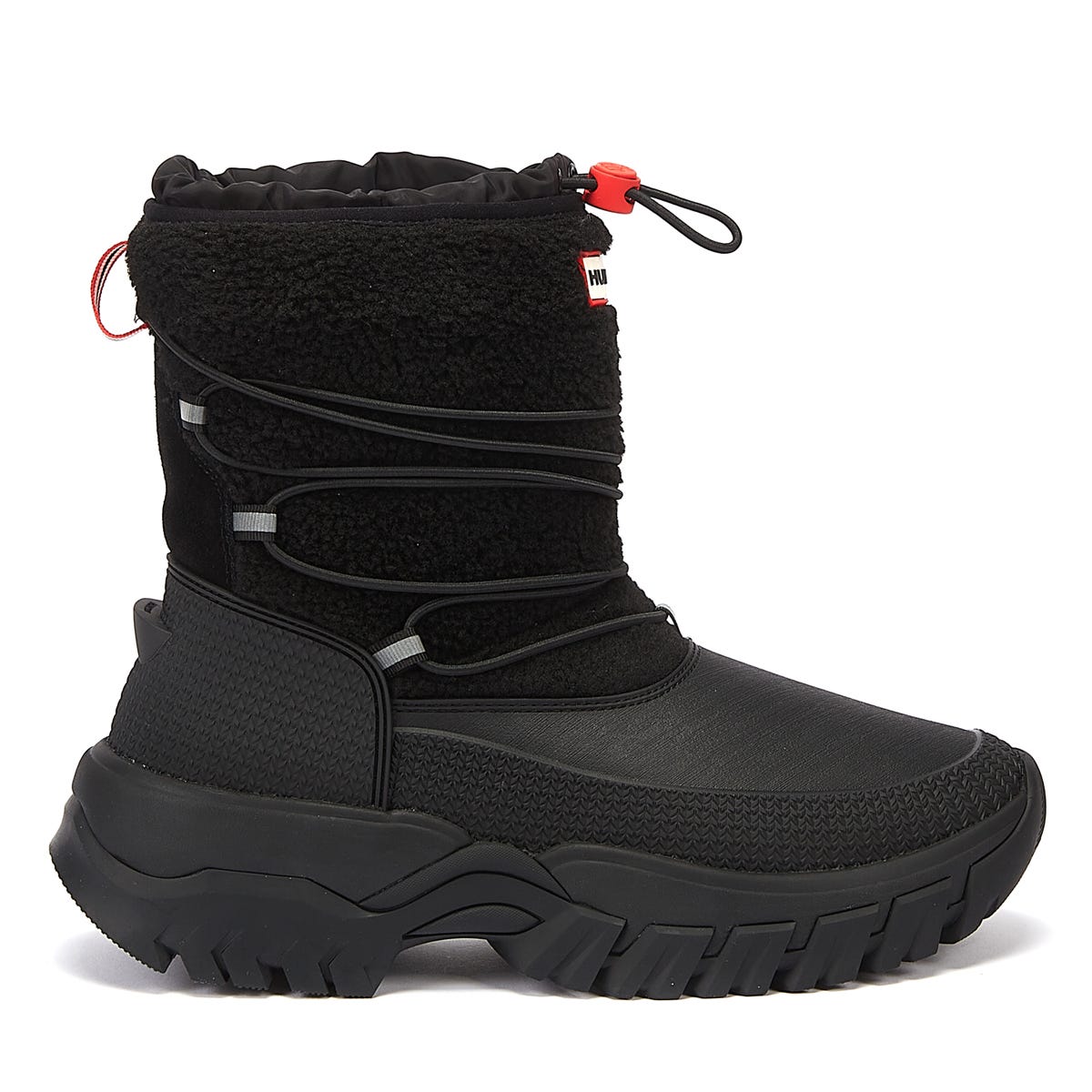 Hunter Wanderer Short Sherpa Snow Womens Black Leather Boots