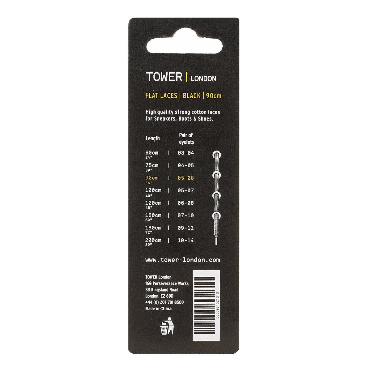 Tower London Lacets plats noirs (90cm)