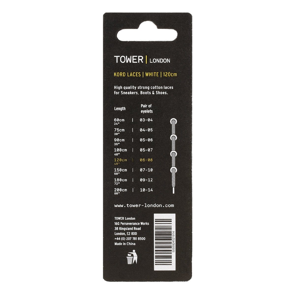Tower London Lacets Kord blancs (120cm)